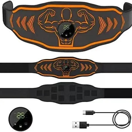 Smart EMS massage fitness belt with arm pads in blue and orange colour options