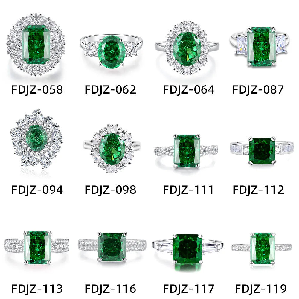 S925 sterling silver women's ring with geometric elliptical design featuring emerald stone and Palaibahao diamond inlay