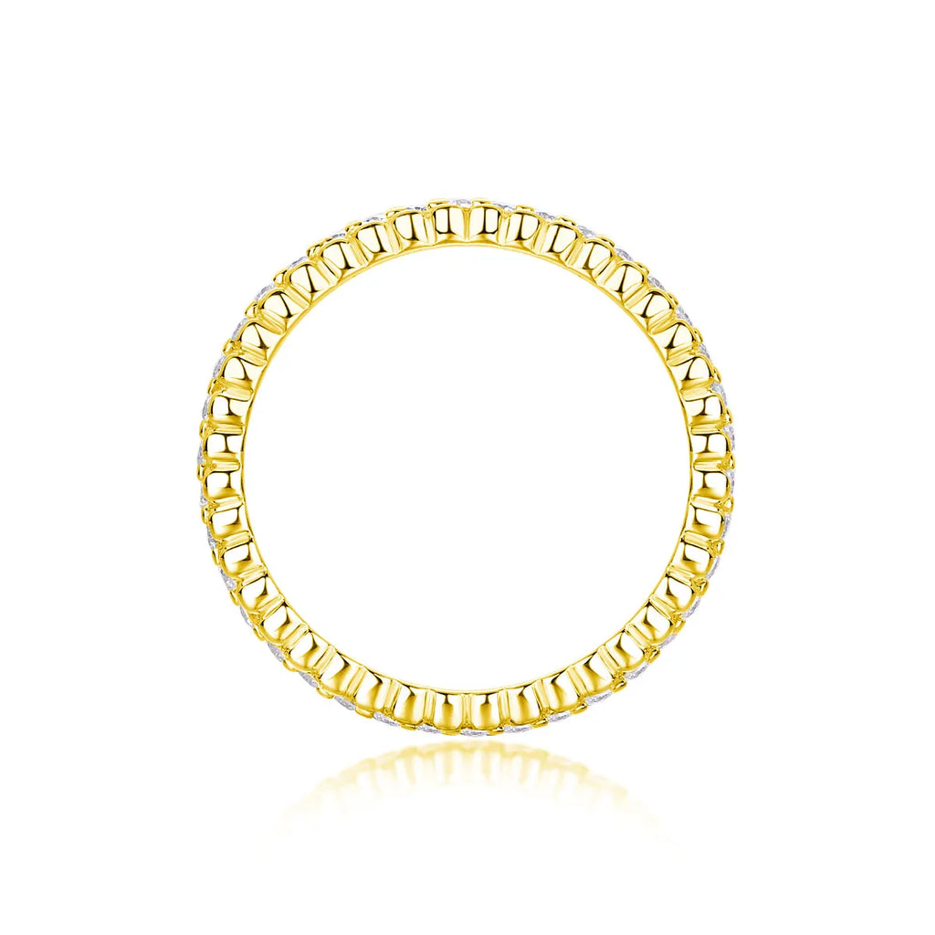 Moissanite wedding ring set in gold colour S925 silver with platinum plating on white background