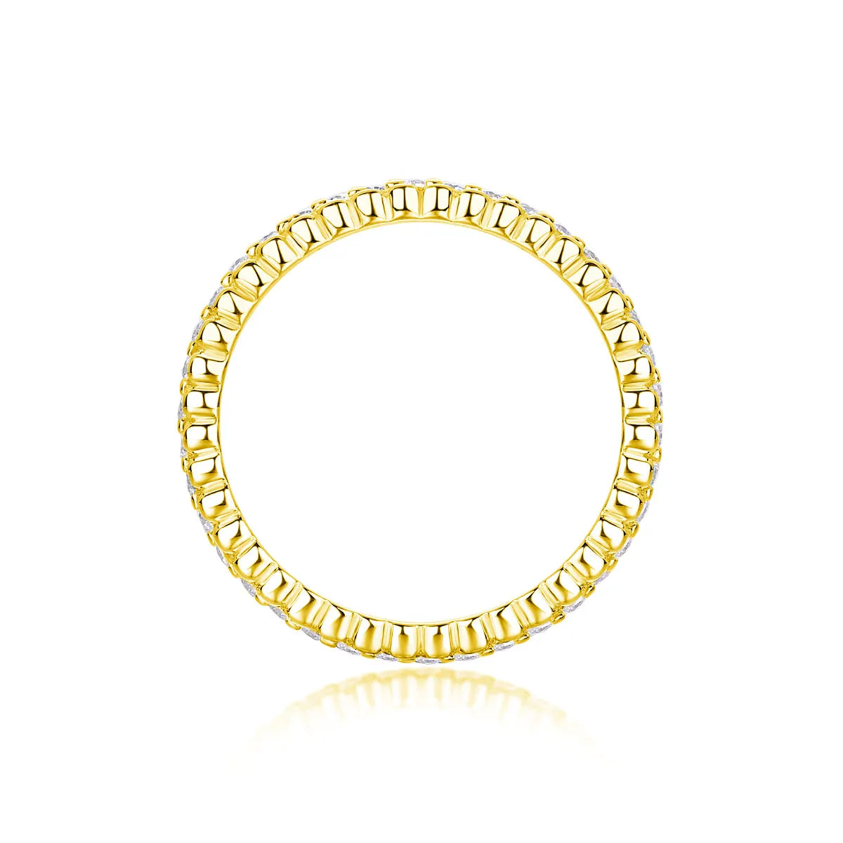 Moissanite wedding ring set in gold colour S925 silver with platinum plating on white background
