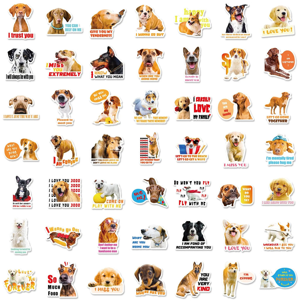 Pack of 100 realistic dog facial expression sticker sheets in Nordic style