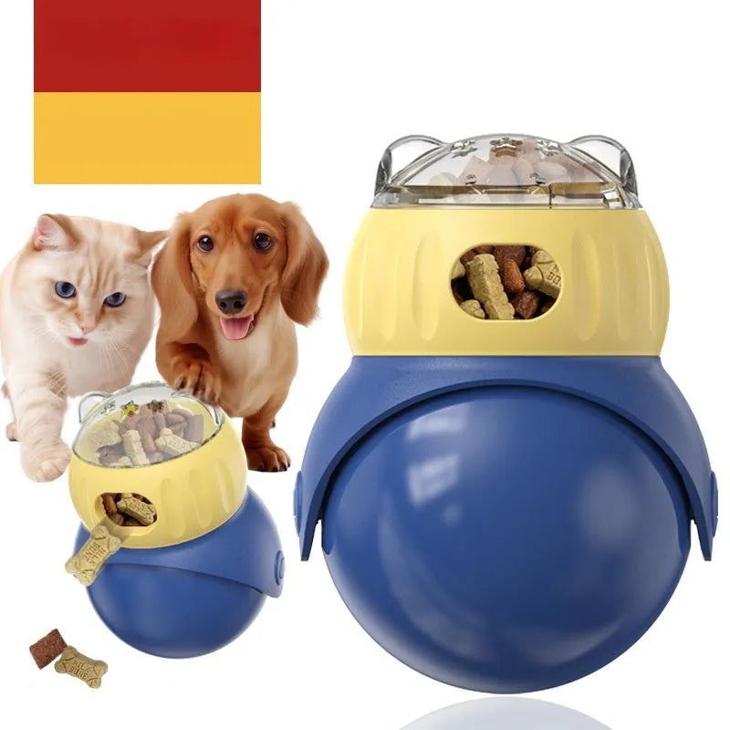 Owl-shaped plastic puzzle feeder toy for cats in Morandi yellow and blue colours