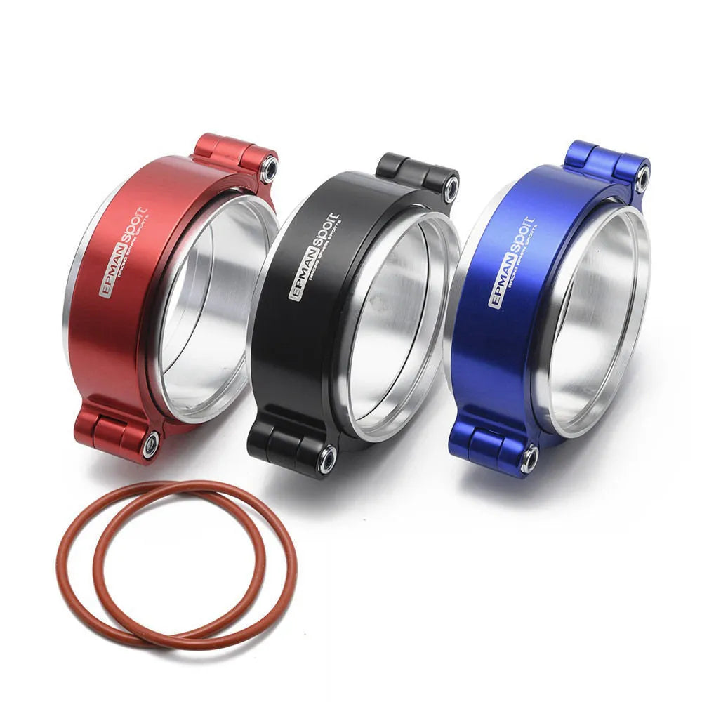 Aluminium turbo exhaust clamp for 2-3 inch downpipes in black, blue or red colours