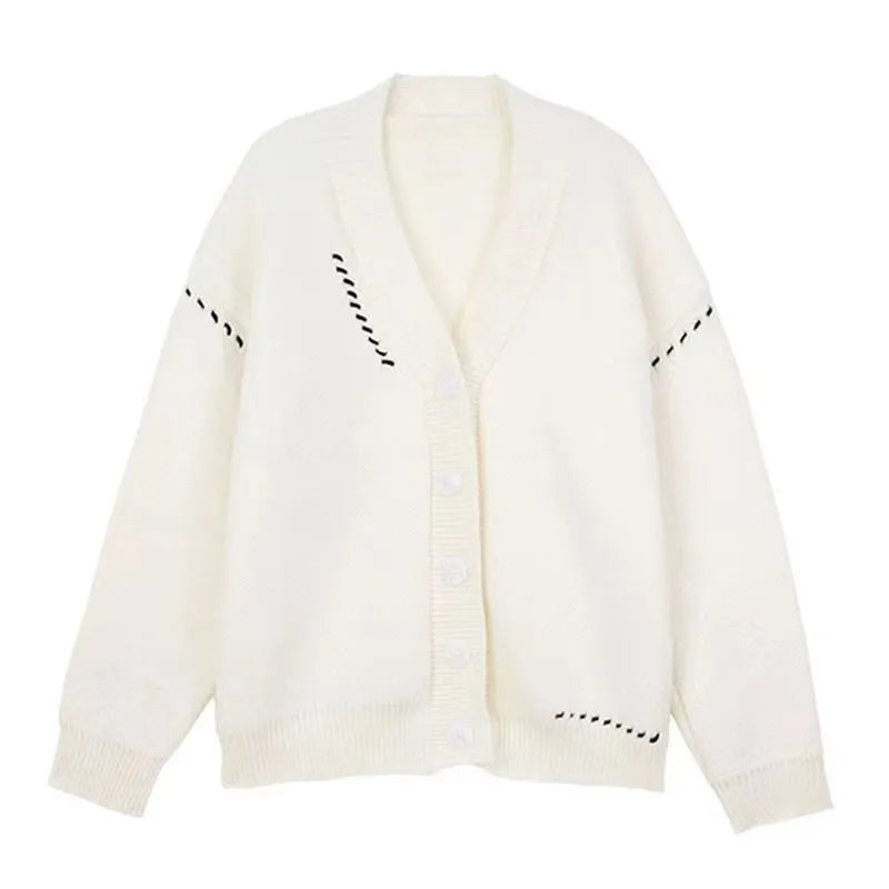 Women's loose black knitted cardigan coat with long sleeves
