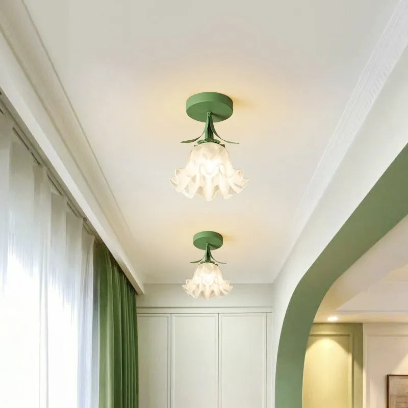 Cream coloured Linglan flower design modern corridor aisle light on a white background.