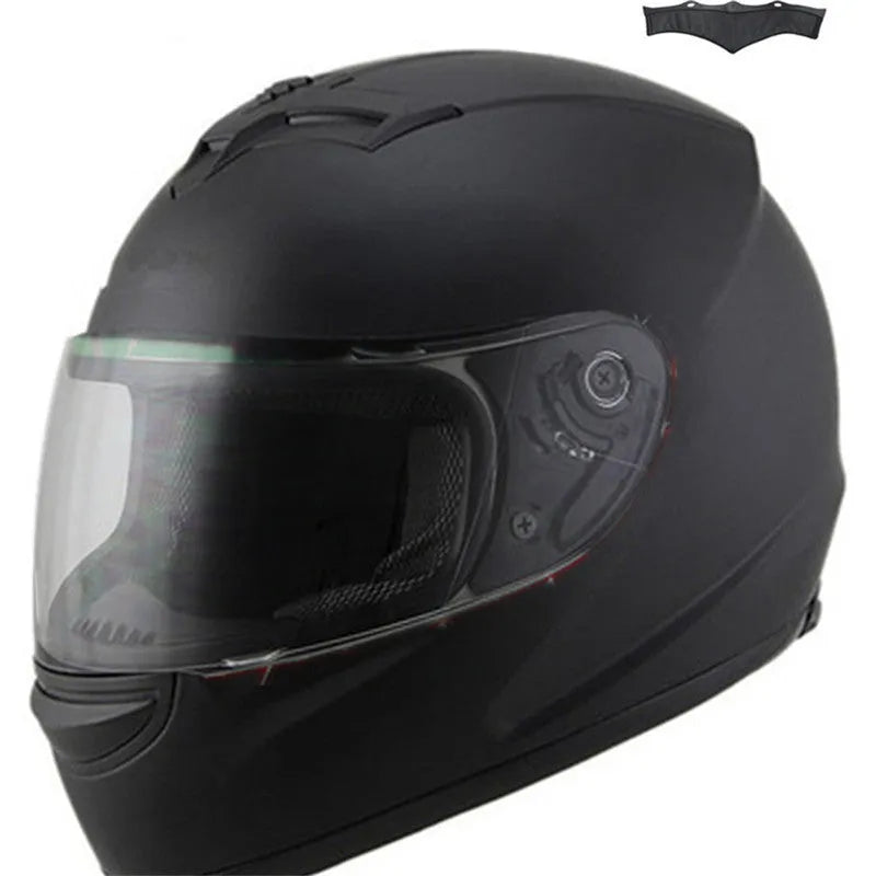 Winter warm motorcycle helmet with ABS shell, EPS lining, curly velvet interior, removable ears, shown in bright black tea mirror finish