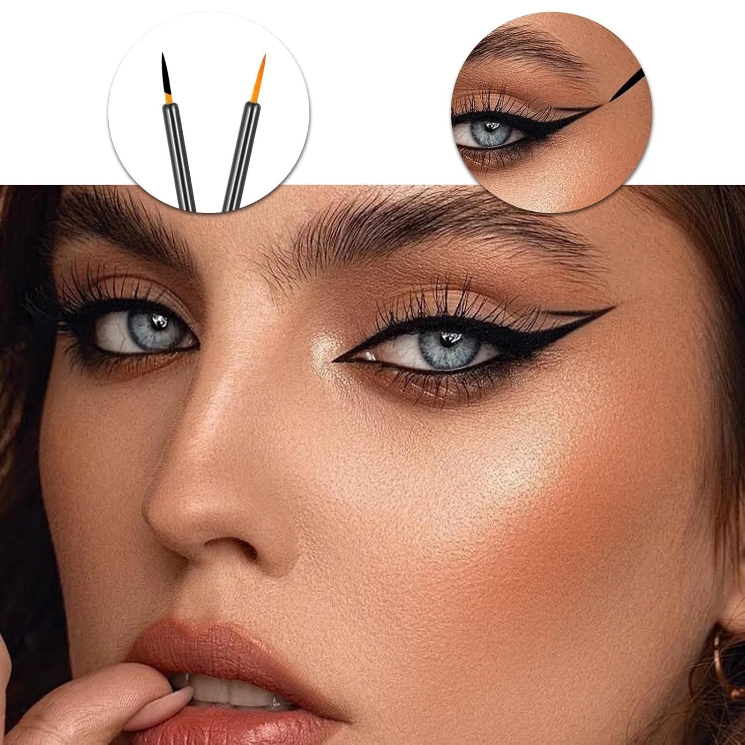 Pack of 100 black disposable eyeliner brushes with fine pointed tips and plastic sleeves