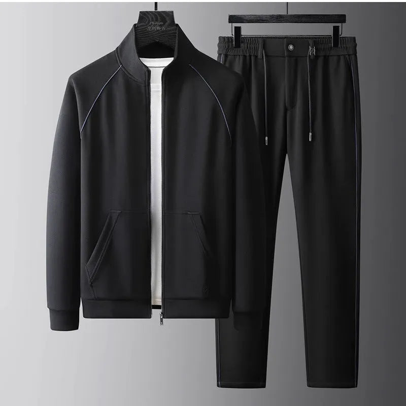 Men's slim-fit stand collar tracksuit set in polyvinyl alcohol fibre with coat and pants