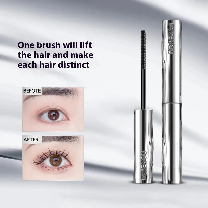 Waterproof steel tube mascara with black and brown colour options and eyelash curler