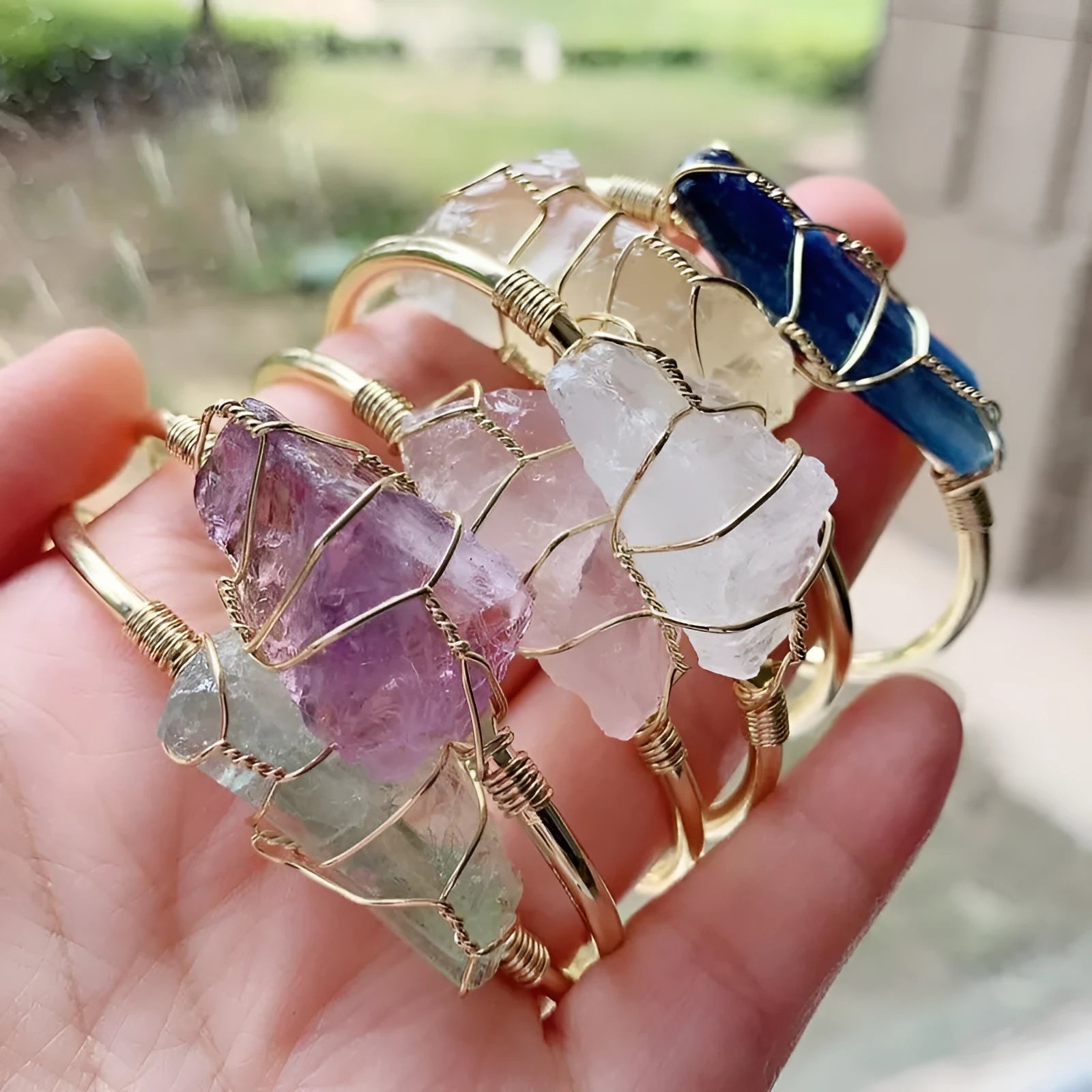 Geometric gold winding crystal rough stone bracelet with Bohemian styling