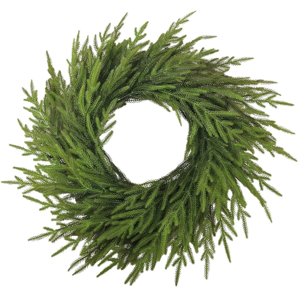 Green plastic PE feel garland with leaves, 60cm long, for front door decoration in American country style.