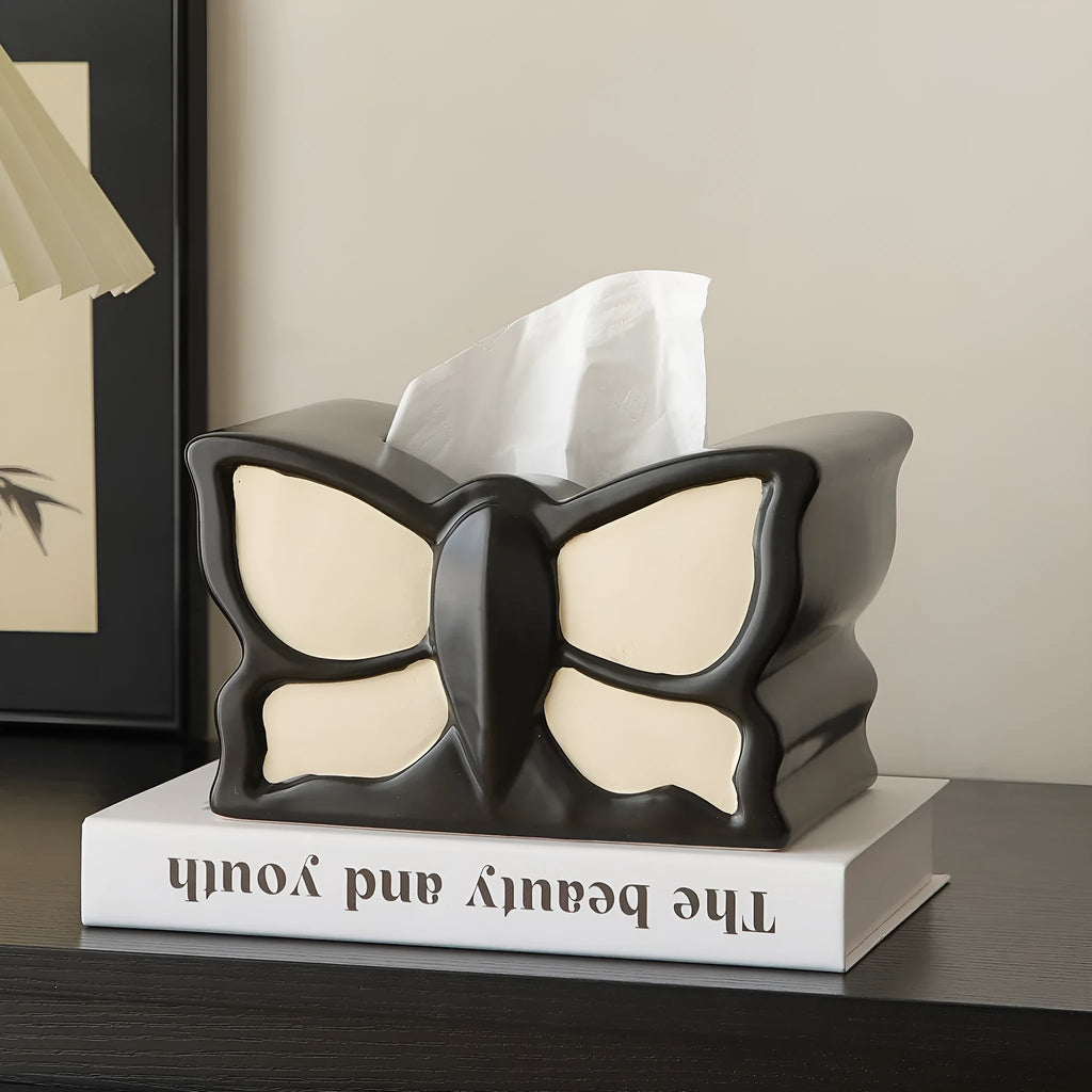 Ceramic butterfly vase and matching tissue box set in light luxury style for living room