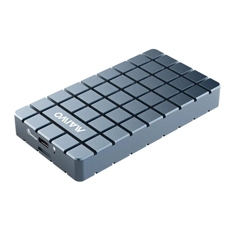 USB4 aluminium hard disk enclosure for M.2 NVMe SSDs showing compact dimensions