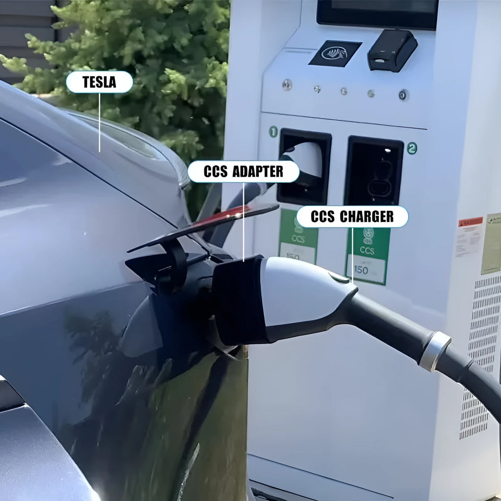 Black Tesla charging plug conversion adaptor with dustproof design and copper-silver pins