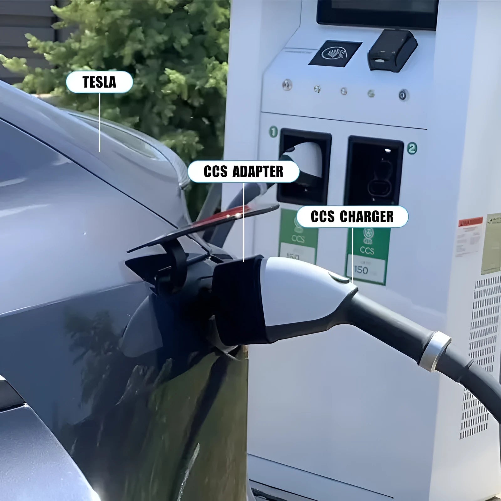 Black Tesla charging plug conversion adaptor with dustproof design and copper-silver pins