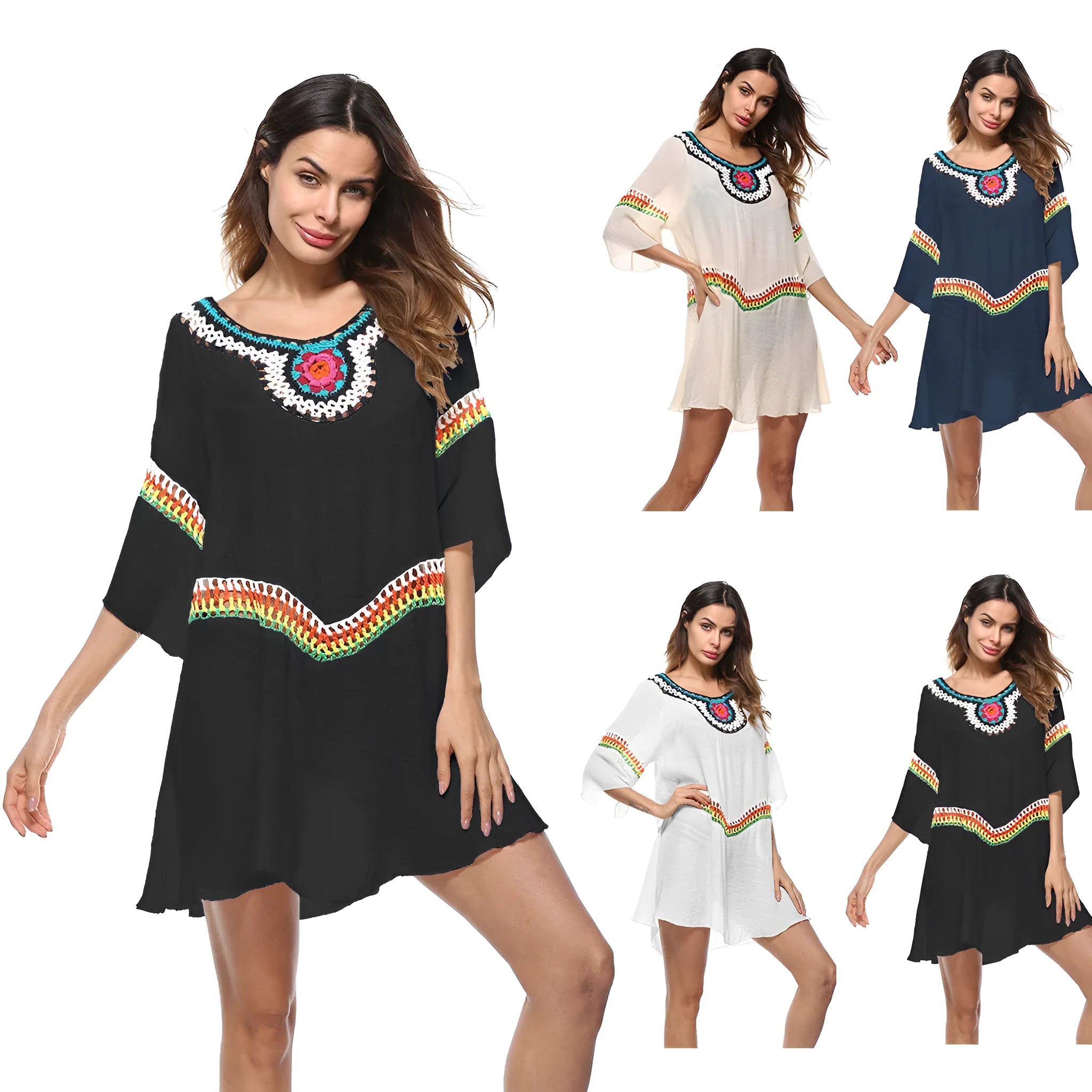 Women's crocheted ethnic style beach sun protection clothing for swimming and sports