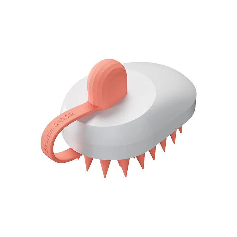 Handheld silicone pet grooming brush with TPR massage bristles in blue colour for dog and cat hair removal
