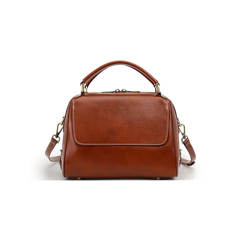 Women's genuine leather crossbody tote bag in street trend style with internal organisation compartments