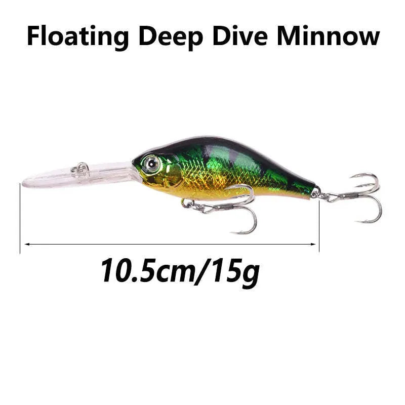 Floating Rock Little Fat Man Mino Lure fishing bait showing 10.5cm length and deep diving long tongue board design