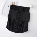 Nylon belly band waist trainer in black colour with adjustable belt tie closure