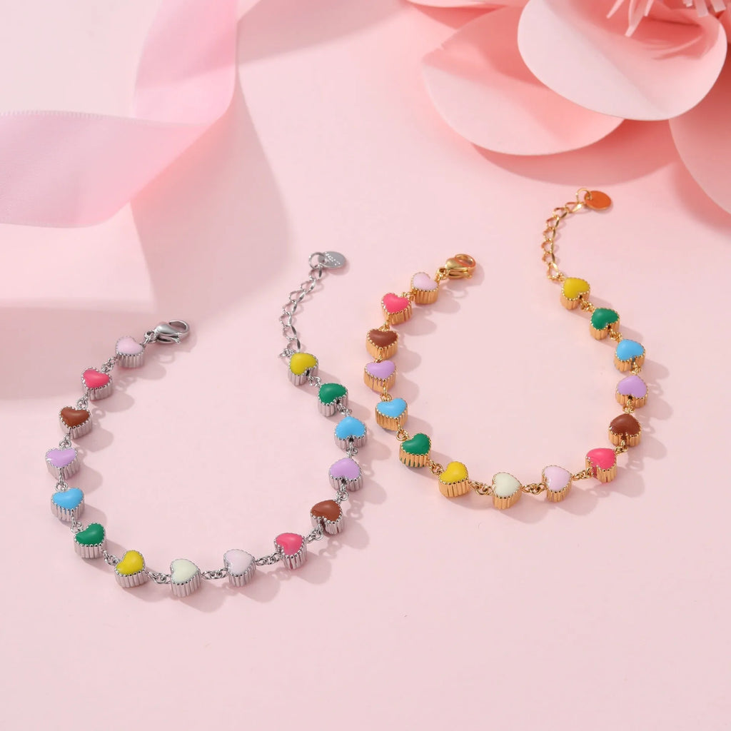 Gold or silver colour love heart-shaped titanium steel bracelet for women's fashion jewellery