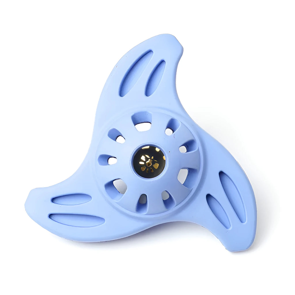 Blue boomerang-shaped molar dog chew toy for medium and large breeds