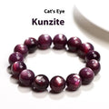 Purple lepidolite polished crystal round bead bracelet on a wrist, showing single circle design.