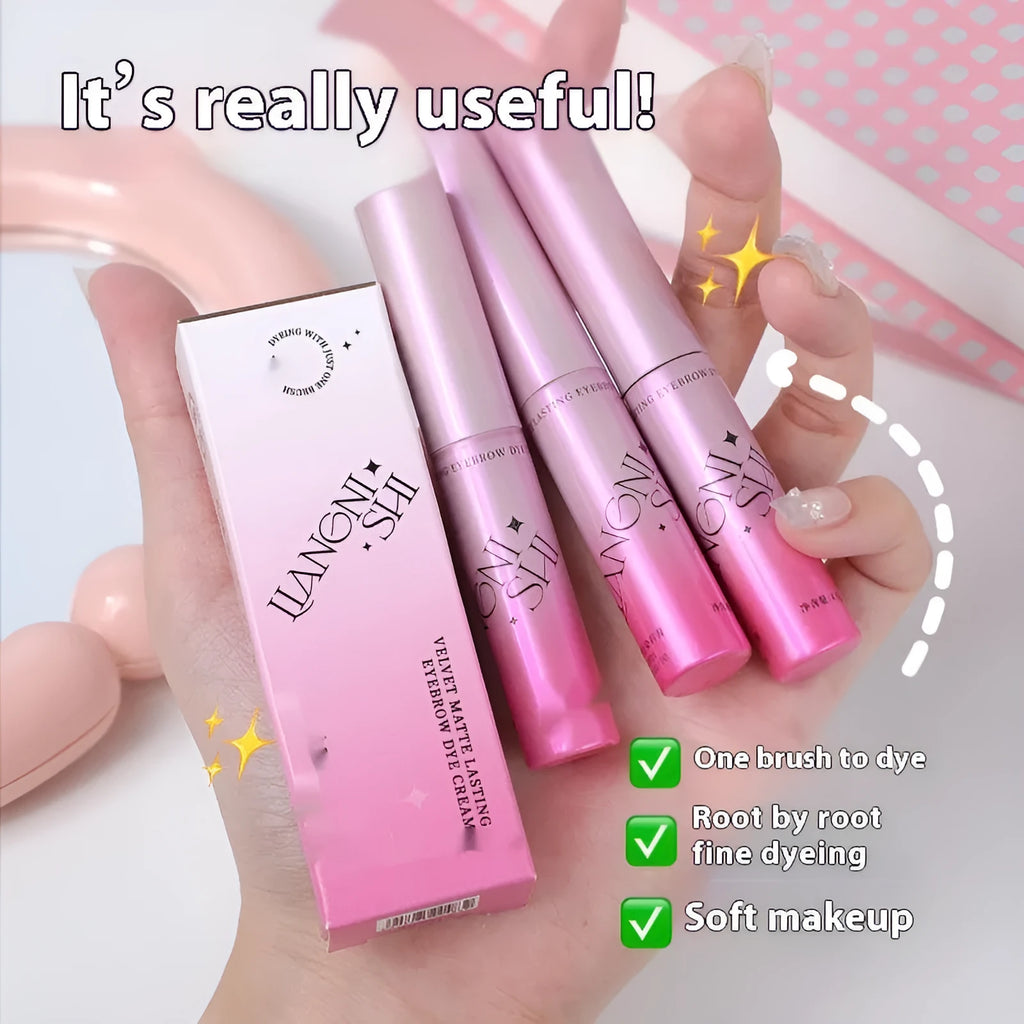 Eyebrow cream product in pencil and powder format showing four natural shade options