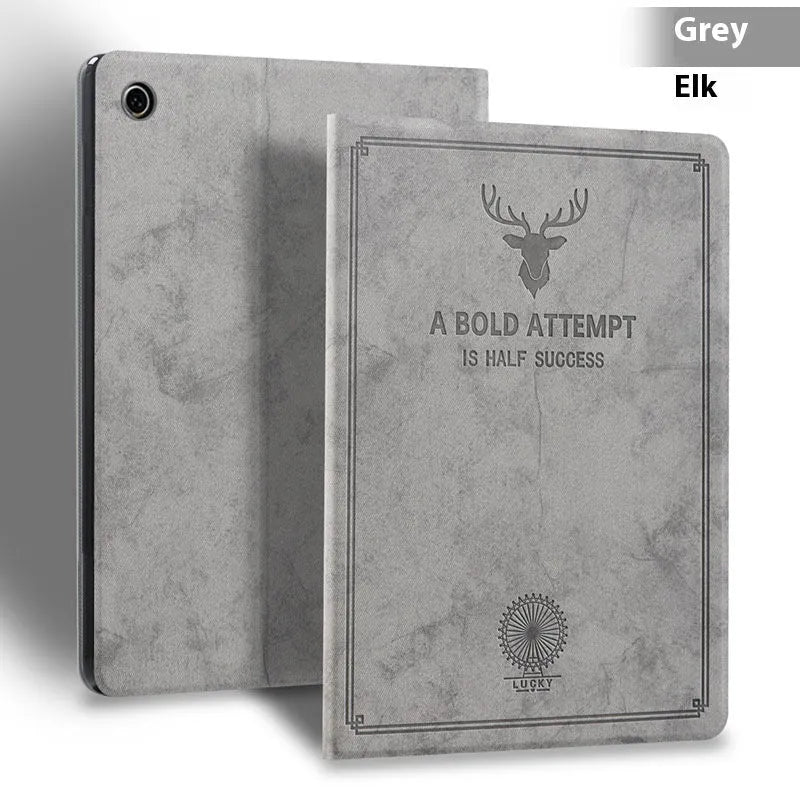 Soft TPU leather iPad clamshell case with a deer pattern, shown in various colour options.