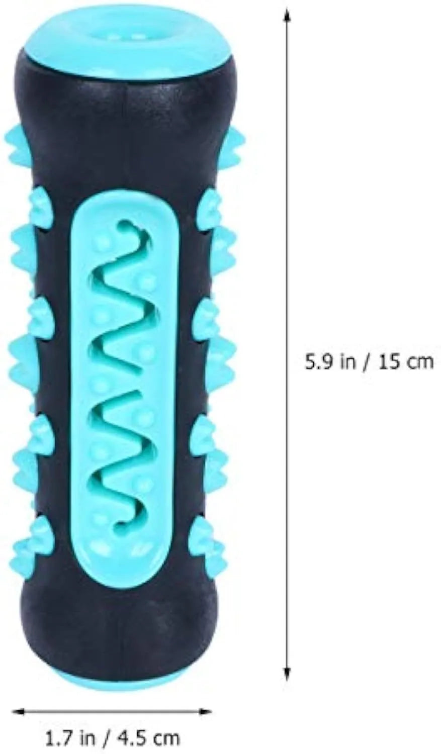 Natural rubber dog toothbrush chew toy in blue colour for dental cleaning.
