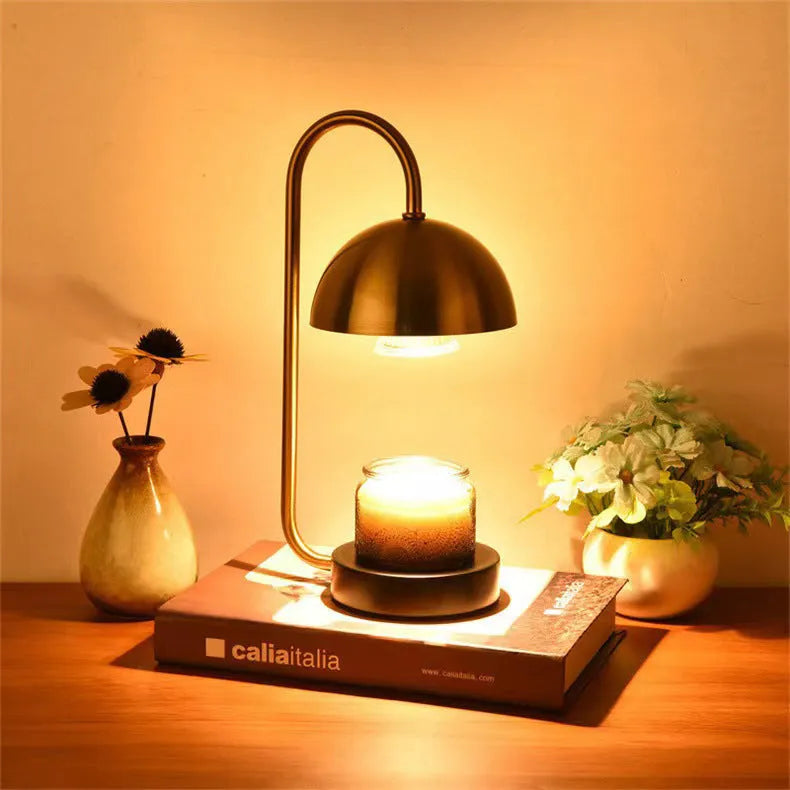 Solid wood aromatherapy wax melting bedside lamp with dimming knob on wooden base