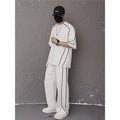 Summer women's sporty casual two-piece set in black suit with colour-blocking trim, short sleeve top and long pants