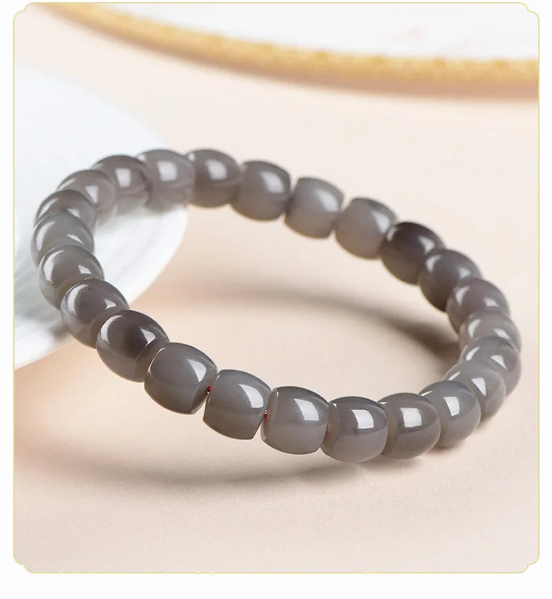 Natural Smokey Violet Hetian jade straight cut bracelet with 8x9mm beads