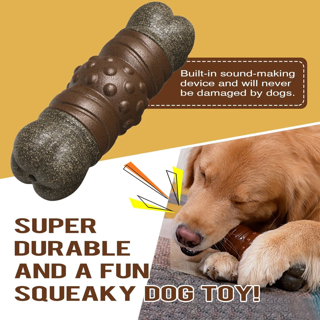 Wood colour plastic sounding bone dog toothbrush molar rod chew toy