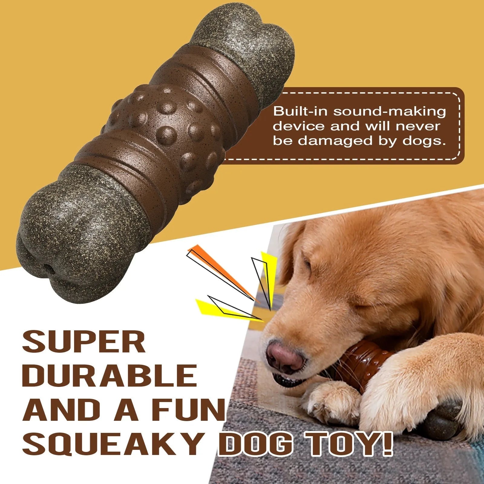 Wood colour plastic sounding bone dog toothbrush molar rod chew toy