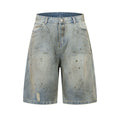 Washed blue cropped denim jeans with straight leg cut and zipper fly