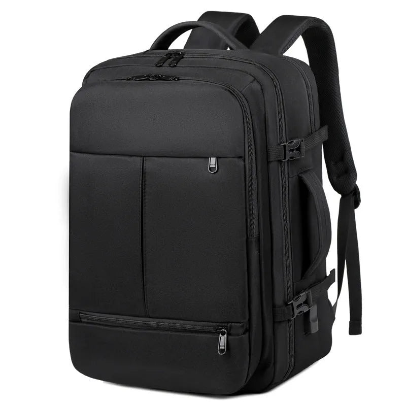 Large waterproof backpack with multiple pockets holding 15.6 inch laptop, shown in black colour option
