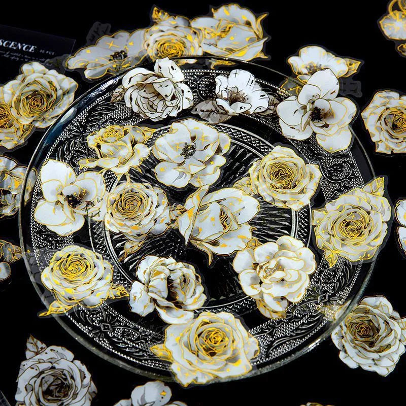 Camellia waterproof PET sticker set 55x55mm 30 pieces