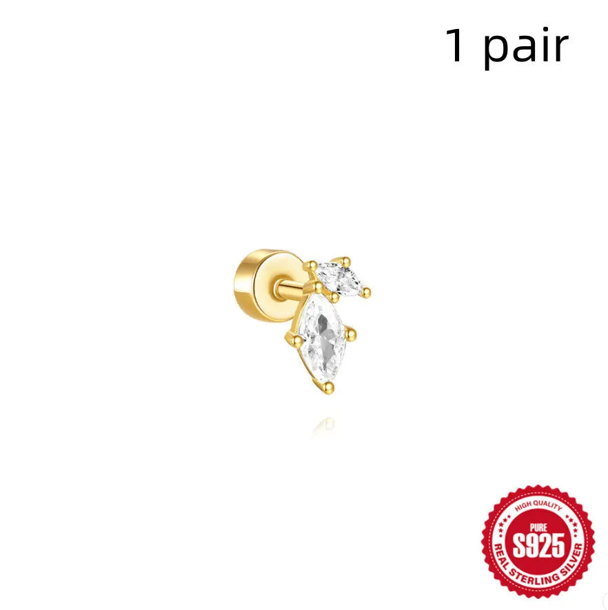 S925 sterling silver flat column threaded cartilage ear bone stud in gold finish.