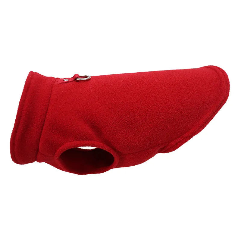 Dog wearing a solid colour thickened polar fleece waistcoat in a casual style