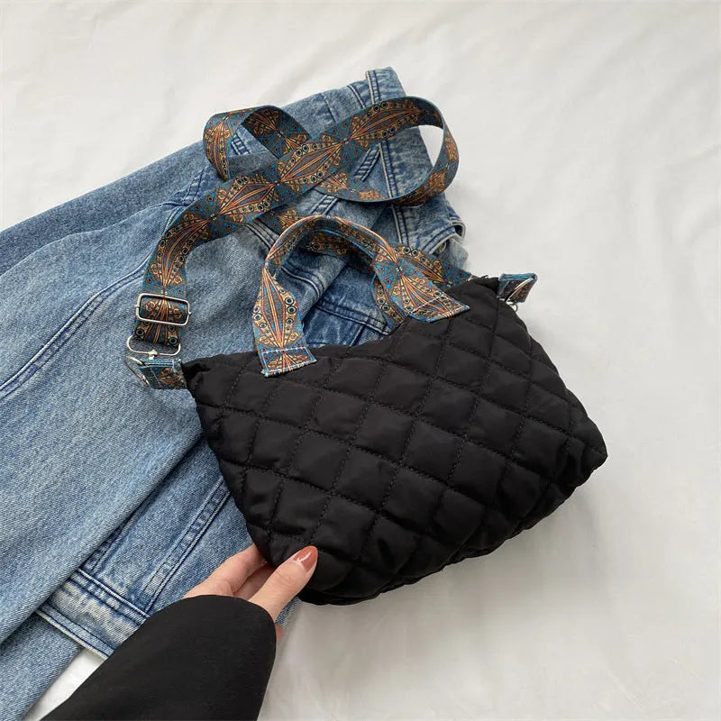 Soft Oxford cloth shoulder messenger bag with sandwich pocket and embroidery details in urban simplicity style