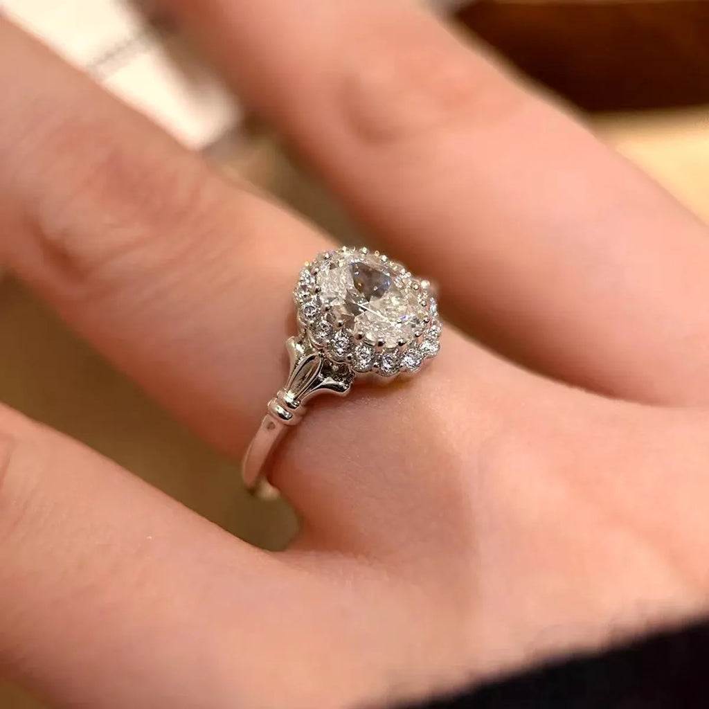 Silver geometric bridal bouquet ring with diamond treatment and adjustable opening