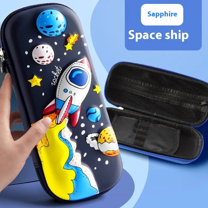 3D leather stationery box pencil case with sculpted astronaut design in blue colour