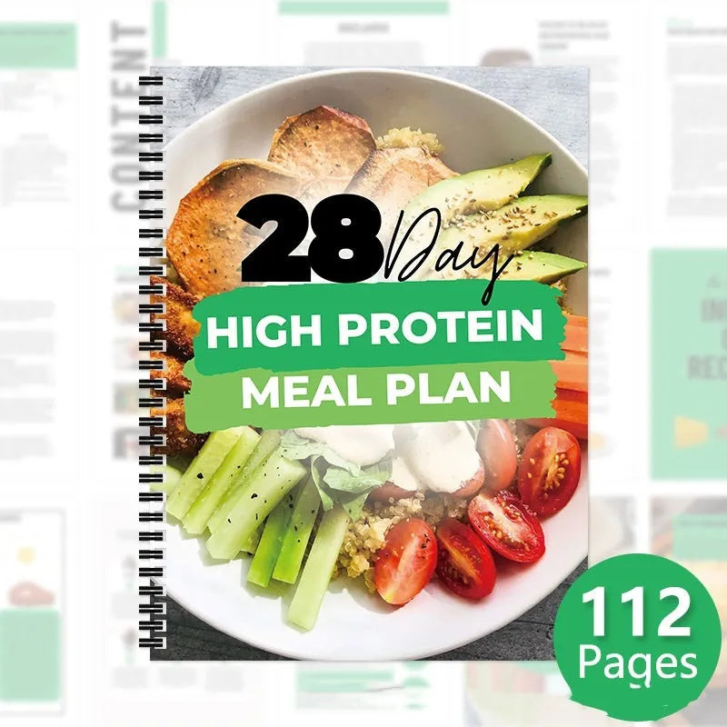 28-day high-protein diet plan book with A4 paper size and 28Day Dietary Plan cover colour on flat surface
