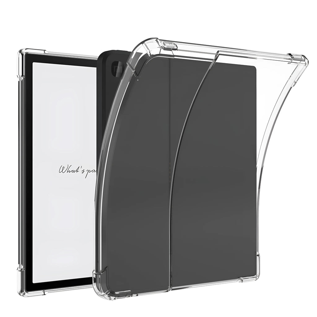 Transparent airbag protective case for 7-inch Xiaomi phone showing TPU construction and all-inclusive design