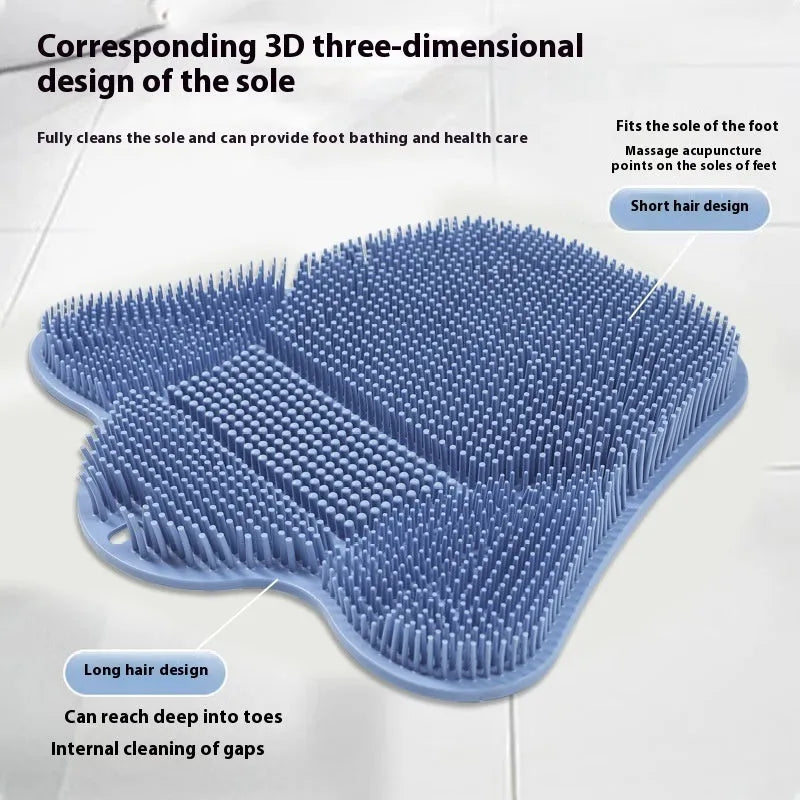 Blue silicone bath brush cushion mat for skin scrubbing measuring 31cm by 32cm