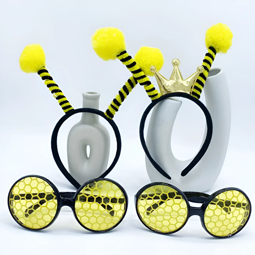 Yellow Bees children's cloth costume headband and glasses set for insect dress-up.