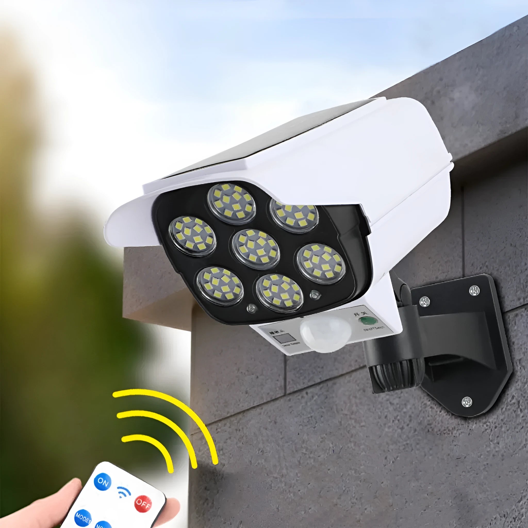 Solar-powered outdoor LED wall lamp with abstract design and waterproof construction