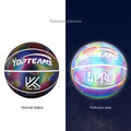No. 7 basketball with holographic reflective surface and fluorescent colours on PU leather.