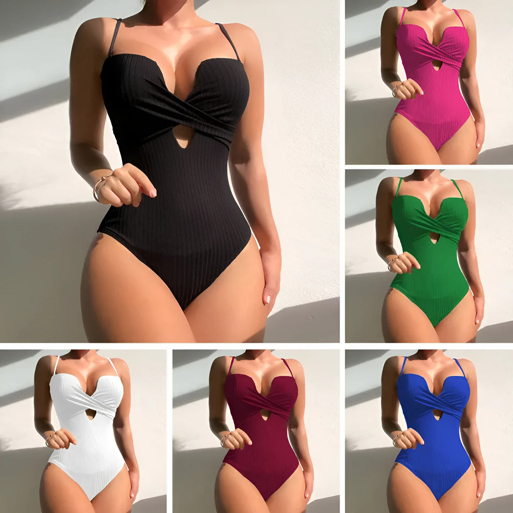 Women's solid colour slim-fit one-piece swimsuit in polyester fabric